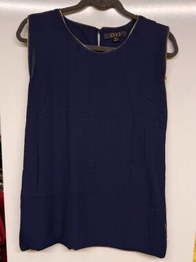 OVI Navy Blue Sleeveless Blouse with Gold Zipper Trim - Size Small